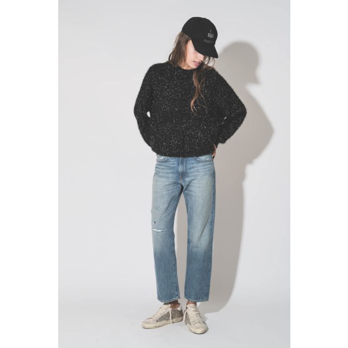 Pull en maille noir brillante Sayers Isabel Marant Etoile. Porté de Face.