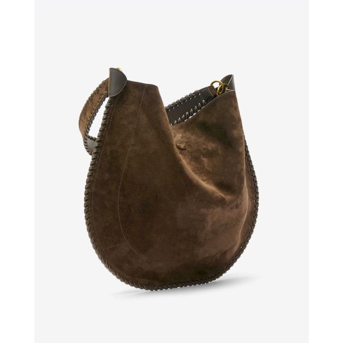 Sac Hoskan Hobo Soft Isabel Marant en cuir suédé bronze tressé. Vue de profil.