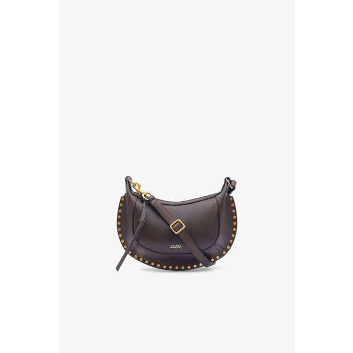 Sac Oskan Moon Isabel Marant en cuir lisse chocolat. Détail de la bandoulière.
