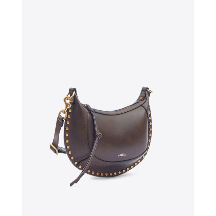 Sac Oskan Moon Isabel Marant en cuir lisse chocolat. Profil.