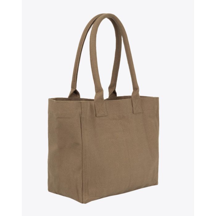 Cabas Yenky Zip Isabel Marant en toile de coton kaki logo floqué Kaki foncé. Porté main ou épaule. Dos uni.