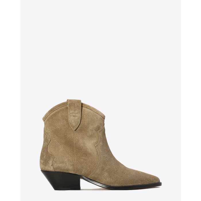 Boots santiags en cuir suédé taupe Dewina Isabel Marant. Profil. 