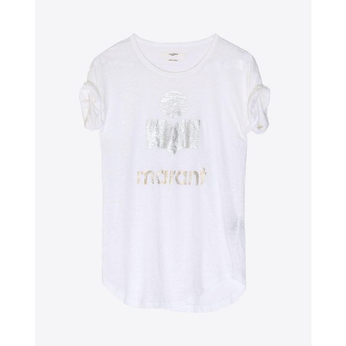 Tee-shirt en lin blanc logo argent et doré Koldi Isabel Marant Etoile. 