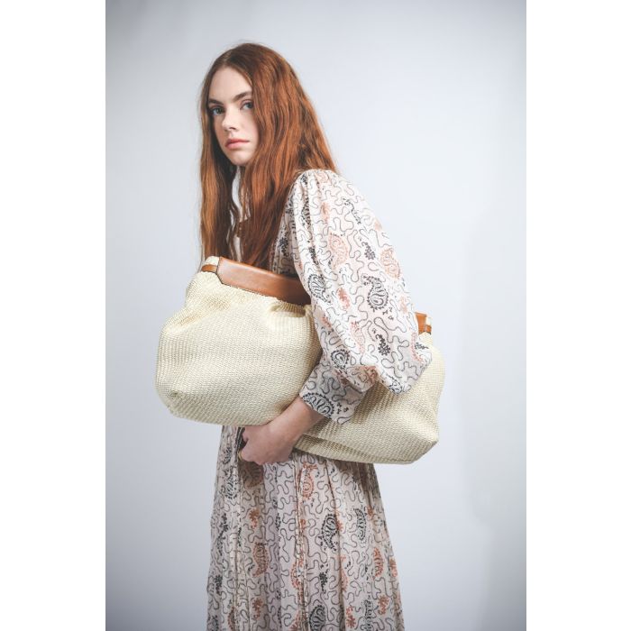 Isabel Marant Sacs Pochette Luzel Raffia - Natural Cognac  