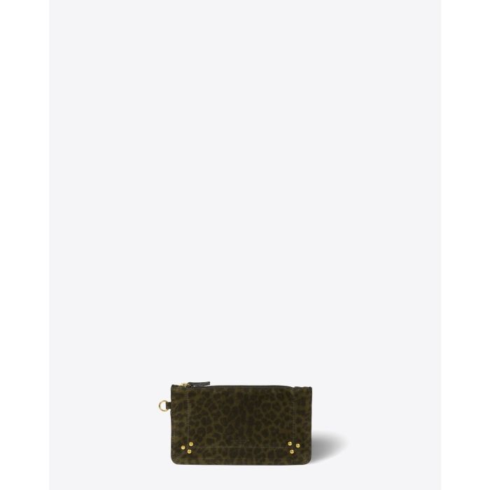 Jérôme Dreyfuss Pochette Popoche S – Cuir Suédé Léopard Kaki