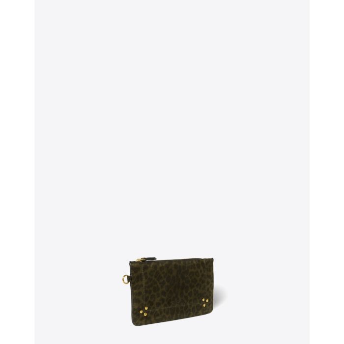 Jérôme Dreyfuss Pochette Popoche S – Cuir Suédé Léopard Kaki