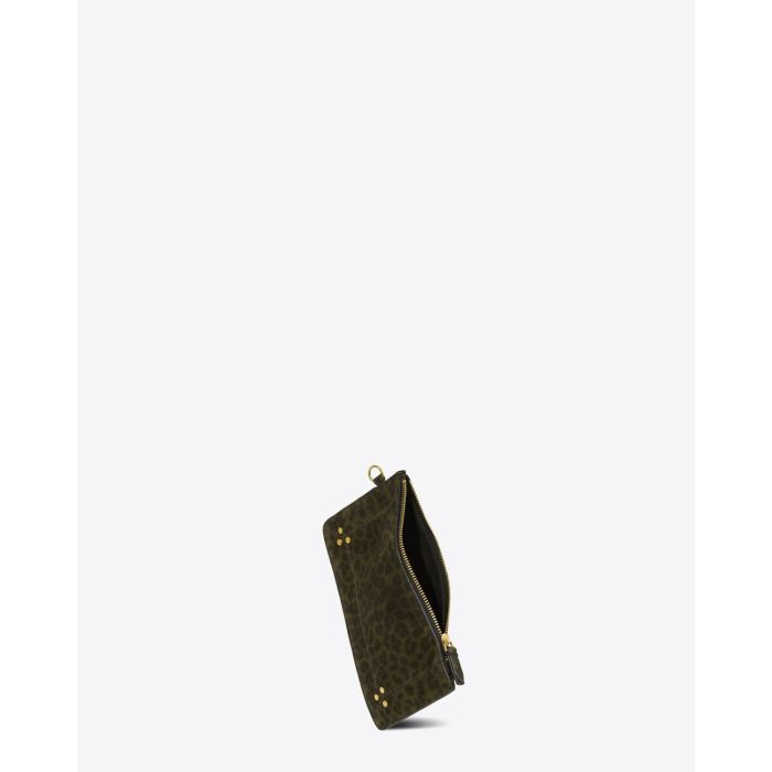 Jérôme Dreyfuss Pochette Popoche S – Cuir Suédé Léopard Kaki