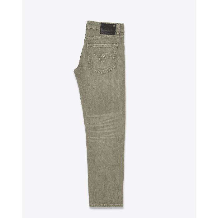 Jean droit Boy Straight R13 en denim kaki. Vue profil. 
