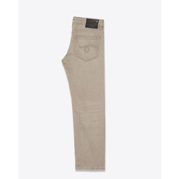 Jean droit Boy Straight R13 en denim beige. Vue profil. 
