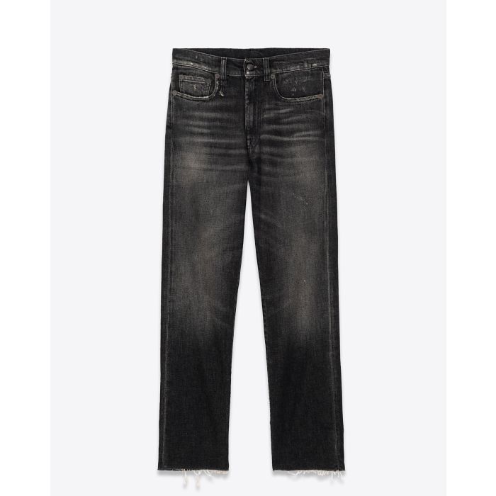 Jean Boyfriend R13 en denim délavé Abbey Black. Vue face.