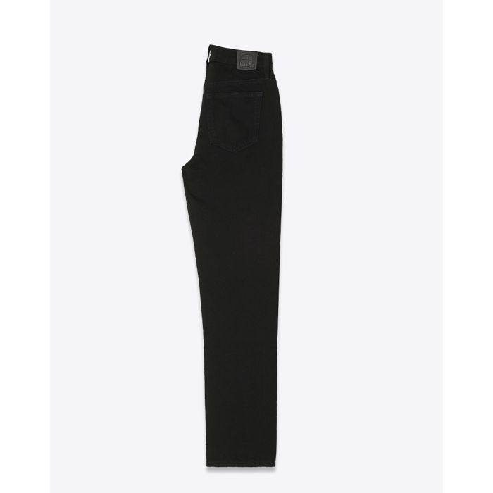 Jeans slim taille haute Bruno Anine Bing en toile noire. Vue de profil. 
