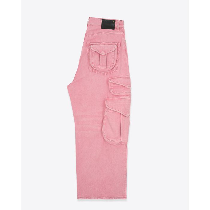 Jean Cargo R13 en coton rose. Vue profil. 