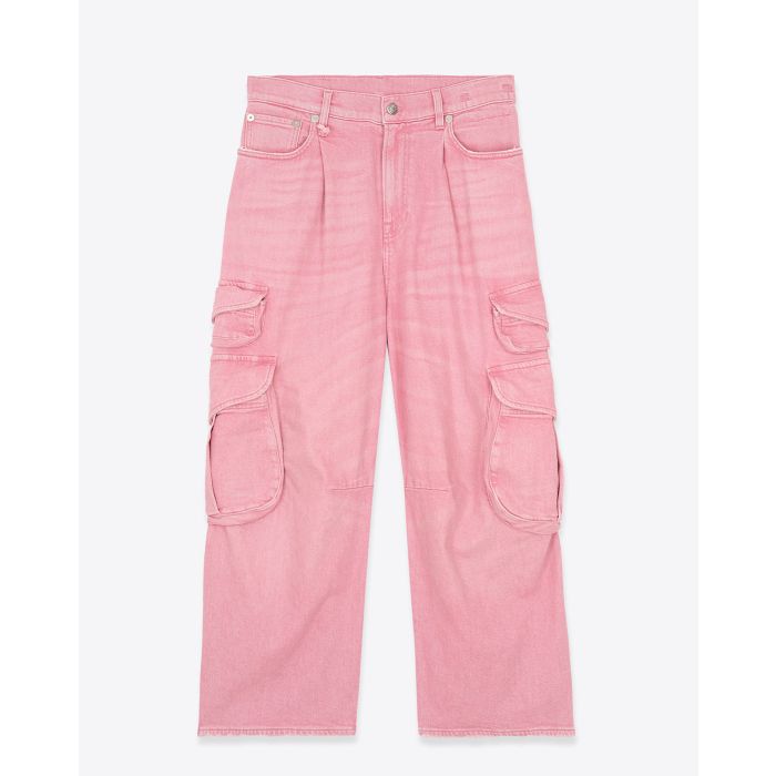 Jean Cargo R13 en coton rose. Vue face. 