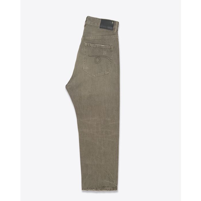 Jean baggy Tailored Drop toile kaki usée et déchirée R13 denim. Profil.