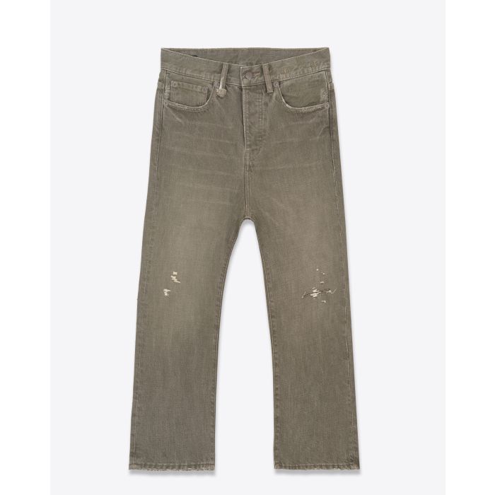 Jean baggy Tailored Drop toile kaki usée et déchirée R13 denim. Face.