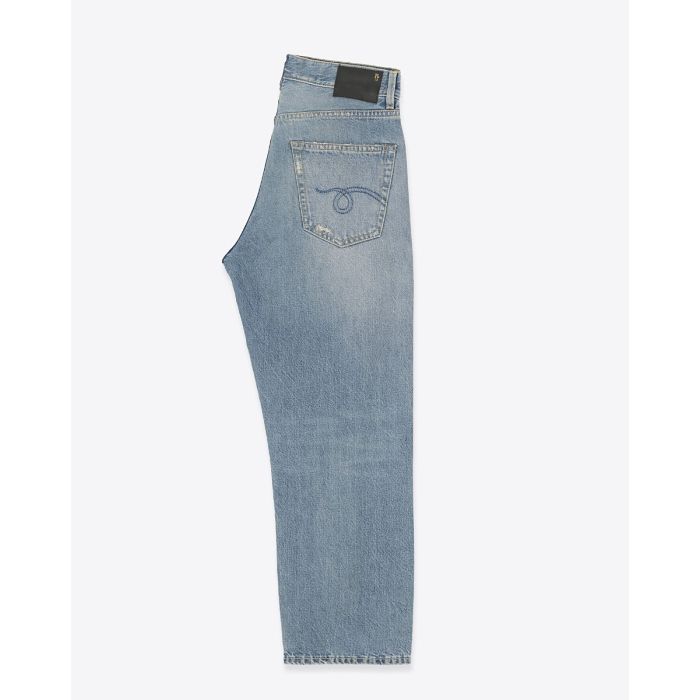 Jean X Boyfriend R13 en denim bleu Merrin Blue. Vue de profil.
