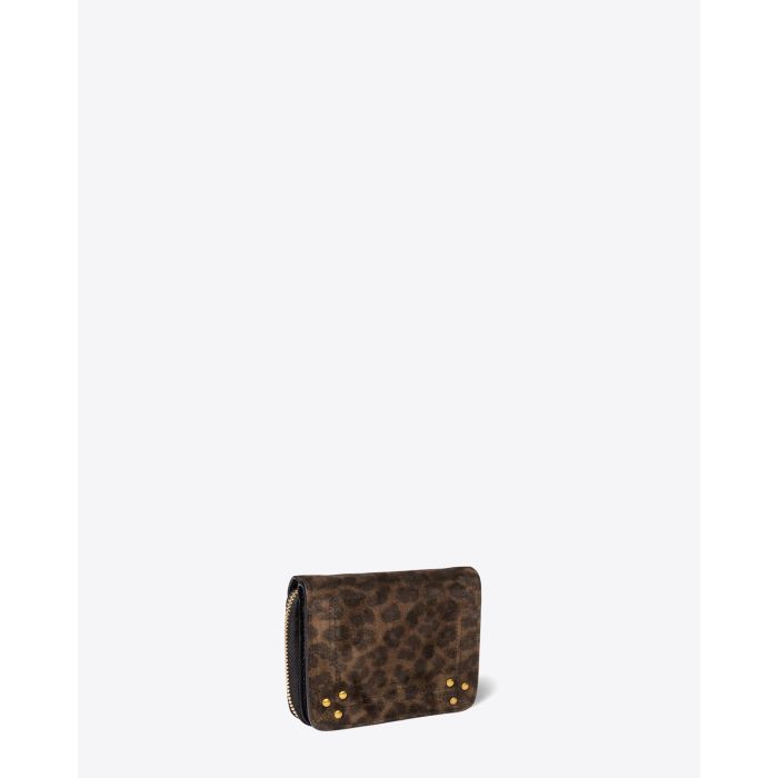 Jérôme Dreyfuss Portefeuille André Croûte Velours Léopard Kaki