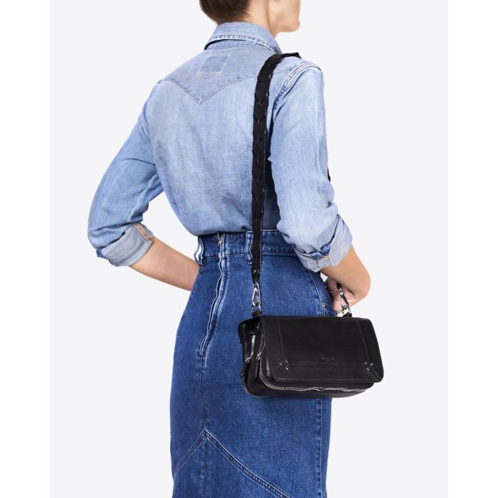 Bandoulière Tressée Jérôme Dreyfuss en cuir noir silver. 