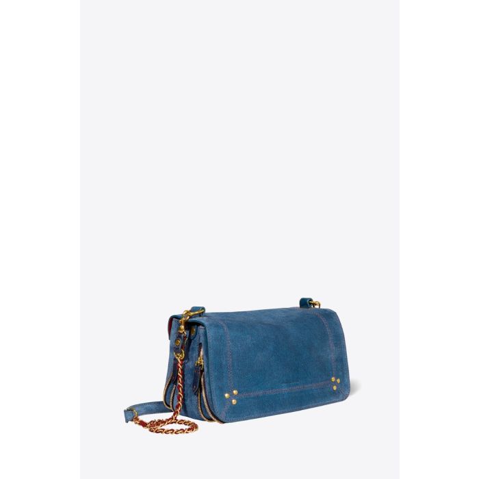 Sac Bobi Jérôme Dreyfuss en cuir suédé jeans. Vue de profil.