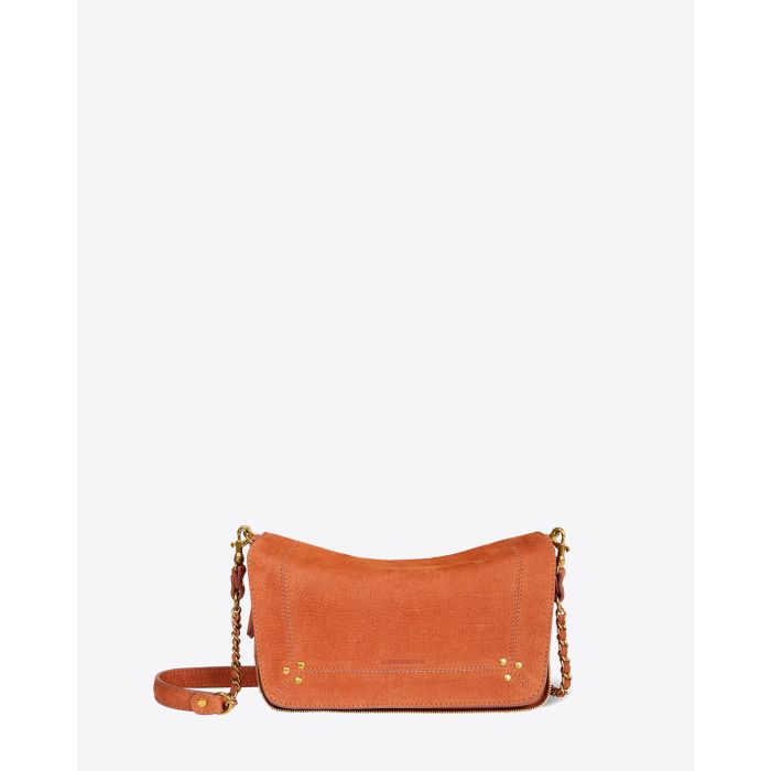 Mini-sac Bobi S Jérôme Dreyfuss en cuir suédé Opium. Face. Détail du rabat.
