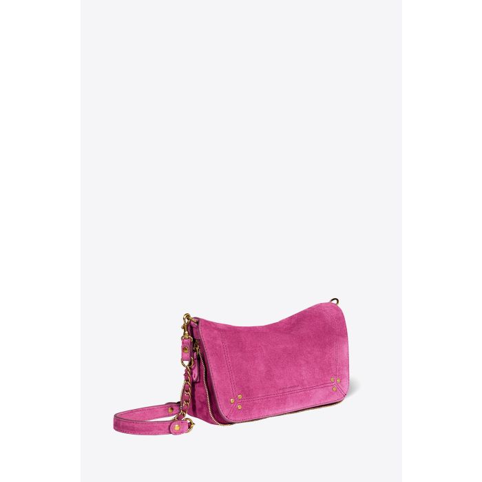 Mini-sac Bobi S en cuir suédé rose Orchidée Jérôme Dreyfuss.  Profil.