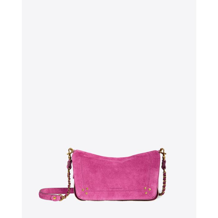 Mini-sac Bobi S en cuir suédé rose Orchidée Jérôme Dreyfuss.  Face.