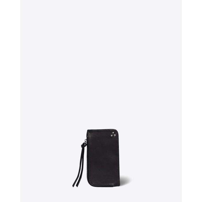 Jérôme Dreyfuss Porte-Cartes Clyde – Cuir Vachette Noir Silver