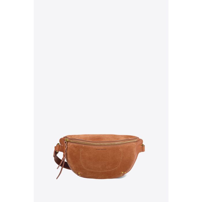 Sac banane Lino en cuir suédé caramel Jérôme Dreyfuss. Face.