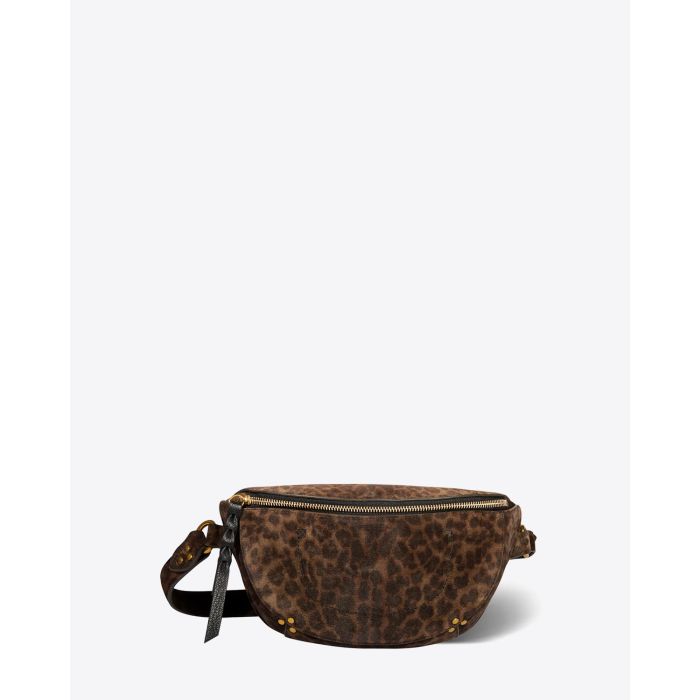 Sac banane lino en cuir imprimé léopard kaki Jérôme Dreyfuss. Face.