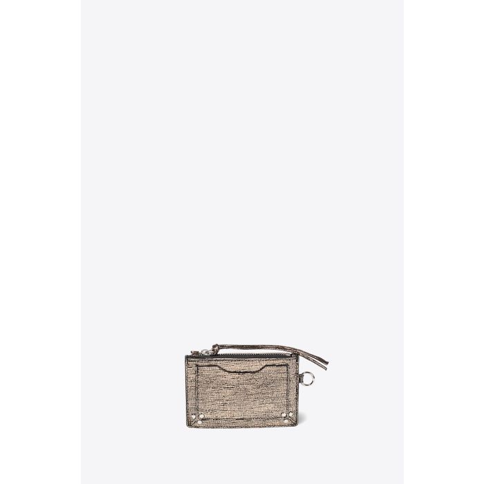 Porte-cartes Lucky Jérôme Dreyfuss en cuir lamé champagne. Placement une carte à l'arrière. 