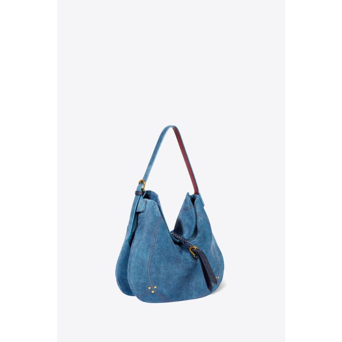 Sac Luis Jérôme Dreyfuss en cuir effet jean. Vue de profil avec la anse courte.