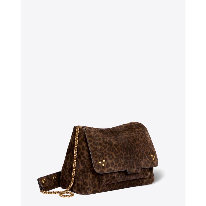 Sac en cuir imprimé léopard kaki Lulu L Jérôme Dreyfuss. Profil.