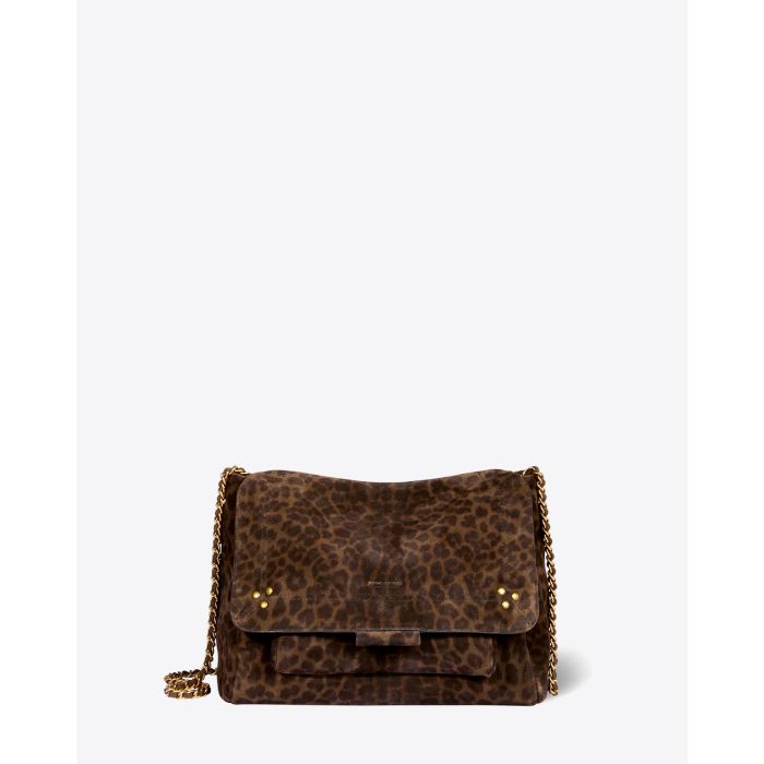 Sac en cuir imprimé léopard kaki Lulu L Jérôme Dreyfuss. Face.