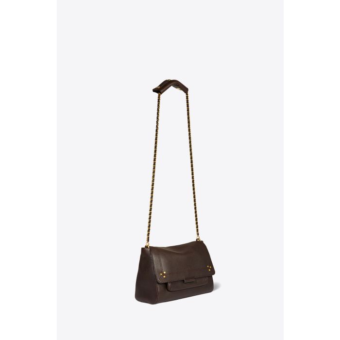 Sac Lulu M cuir moka Jérôme Dreyfuss. Vue bandoulière longue.