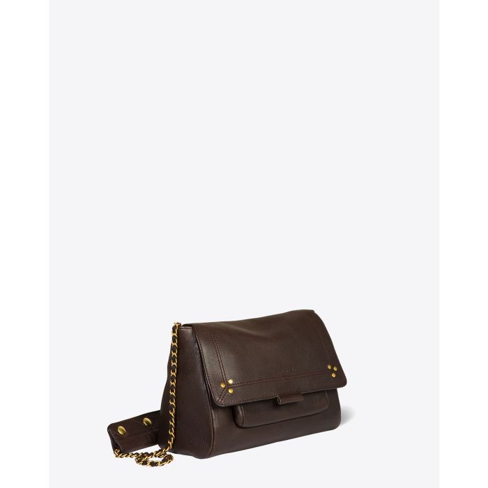 Sac besace en cuir Moka Lulu M Jérôme Dreyfuss. Profil.