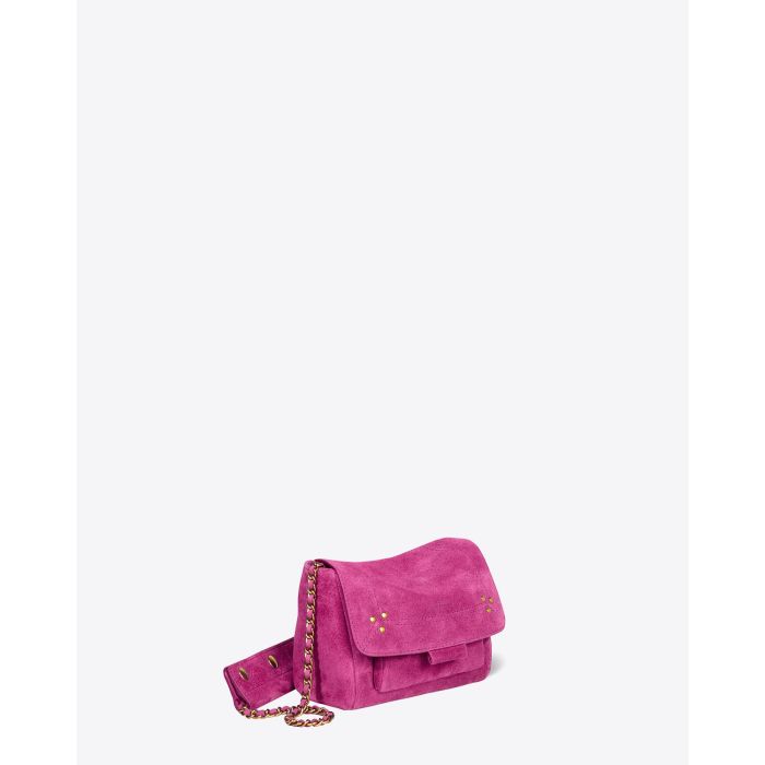 Mini-sac Lulu S Jérôme Dreyfuss en cuir suédé rose orchidée. Profil.