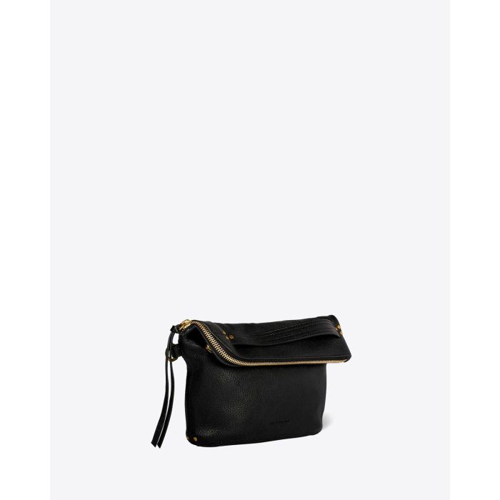 Pochette Lucky Jérôme Dreyfuss en cuir noir grainé. Vue profil