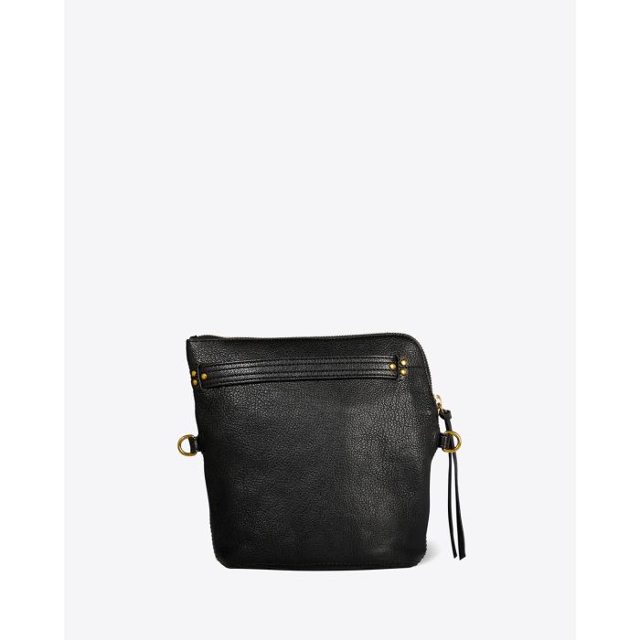 Pochette Lucky Jérôme Dreyfuss en cuir noir grainé. Vue face. 