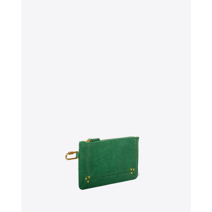 Pochette Popoche S Jérôme Dreyfuss en cuir vert. Vue profil.
