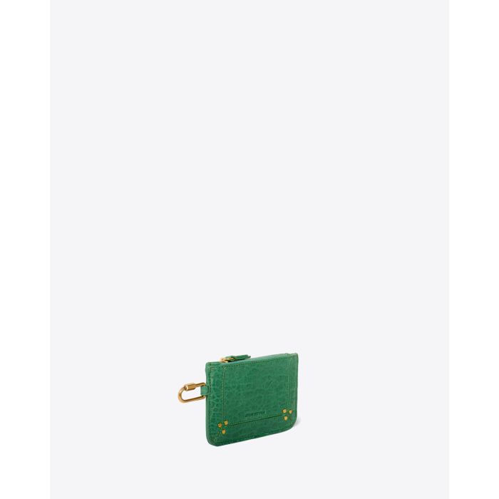 Pochette Popoche XS Jérôme Dreyfuss en cuir vert. Vue profil.
