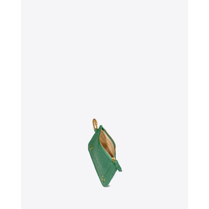 Pochette Popoche XS Jérôme Dreyfuss en cuir vert. Vue ouverte. 