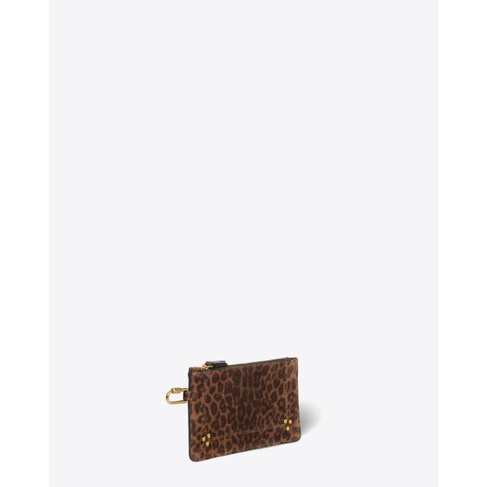 Pochette Popoche S Jérôme Dreyfuss en cuir imprimé léopard naturel. 