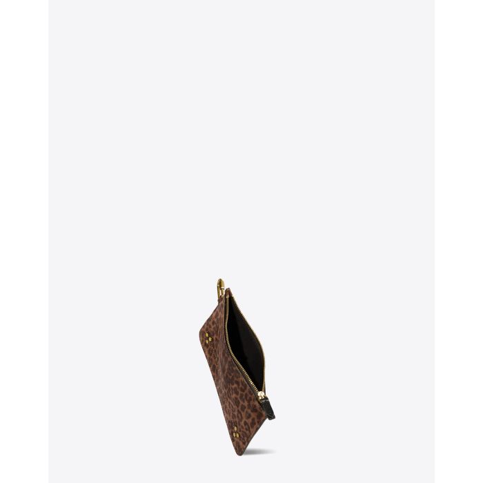 Pochette Popoche S Jérôme Dreyfuss en cuir imprimé léopard naturel. 