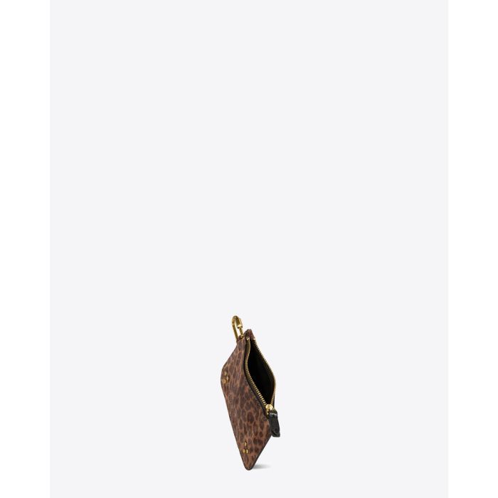 Pochette popoche XS Jérôme Dreyfuss en cuir naturel léopard. 