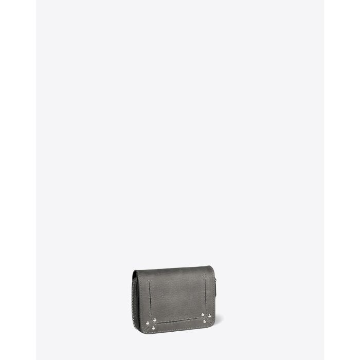 Portefeuille André Jérôme Dreyfuss en cuir gris anthracite. Vue profil.