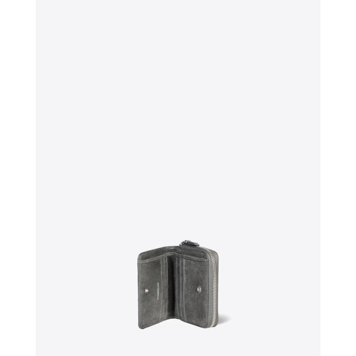 Portefeuille André Jérôme Dreyfuss en cuir gris anthracite. Ouvert vue intérieure. 