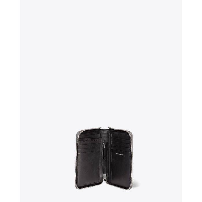 Portefeuille Julien Jérôme Dreyfuss en cuir anthracite. Ouvert. 
