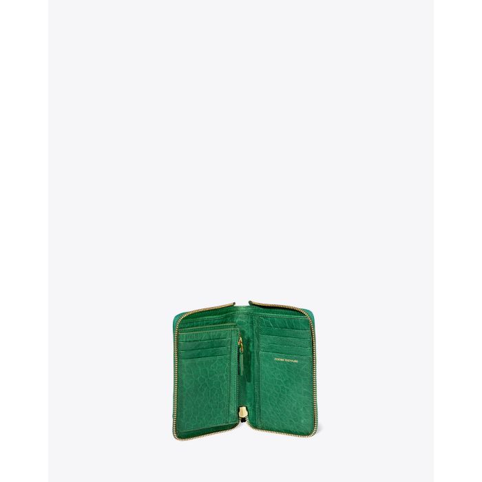 Portefeuille Julien Jérôme Dreyfuss en cuir vert. Vue ouvert. 