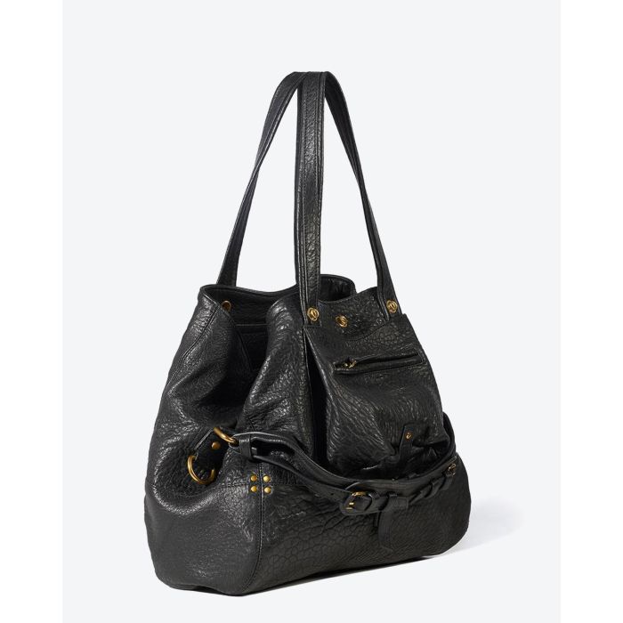 Sac Billy M Jérôme Dreyfuss en cuir agneau bubble noir. Vue profil.