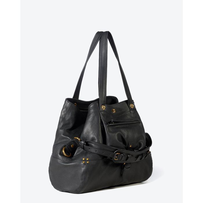 Sac Billy M Jérôme Dreyfuss en cuir buffle noir. Vue profil.